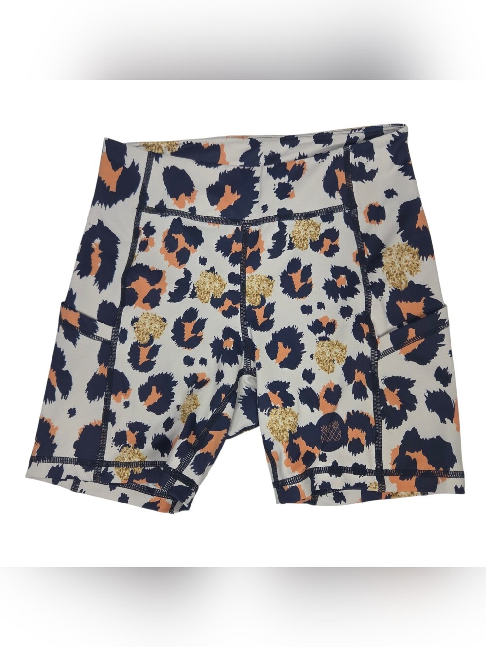 Leopard Print Bike Shorts with Gold Accents - Women's Activewear. Size S